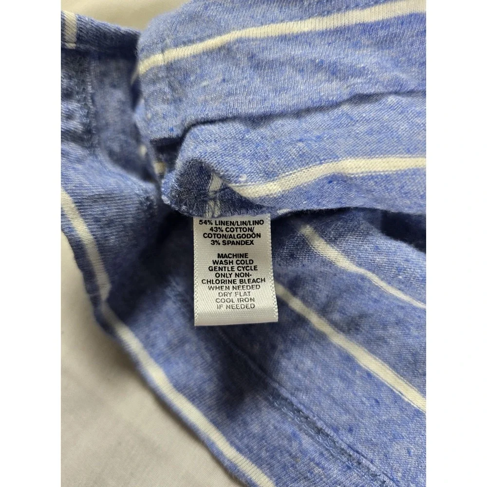 Lou & Grey Dress Womens Large Blue White Striped Linen Blend T-Shirt Casual‎